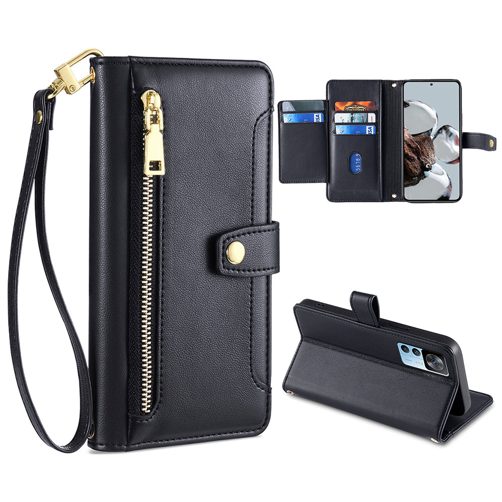 For Xiaomi Redmi K50 Ultra 5G 12T 5G Bump Proof PU Leather Stand Case Zipper Pocket Card Slots Flip Phone Cover with Wrist Strap and Shoulder Strap For Xiaomi Redmi K50 Ultra 5G 12T 5G Bump Proof PU Leather Stand Case Zipper Pocket Card Slots Flip Phone Cover with Wrist Strap and Shoulder Strap